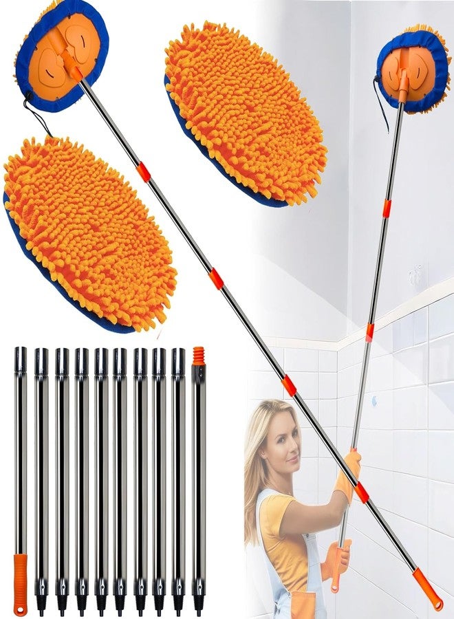 Tonmp Wall Cleaner, Max 13 Ft+ Wall Mop with Long Handle, Ceiling Dust Mop with 15° Labor-Saving Elbow Extension Pole, Baseboard Duster Washer Scrubber, High Reach Window Cleaning Brush, Roof Cleaning Tool - Image 1