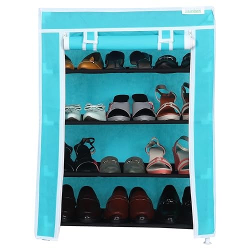 FLIPZON Multipurpose 4-Tiers Shoe Rack with Dustproof Zip Cover, Multiuse Wide Space Storage Rack Made by Non Woven Fabric for Footwear, Toys, Clothes (4 Shelves) (Green) - Image 1