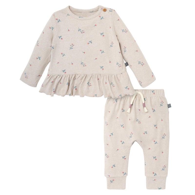 Modern Moments by Gerber baby-girls Hacci Top and Pant Set, Beige Heather, 6-9 Months - Image 1