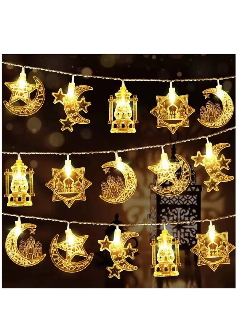 زينة رمضان سلسلة أضواء LED بتصميم فانوس القمر والنجمة تعمل بالبطارية للاستخدام الداخلي والخارجي أضواء متلألئة بيضاء دافئة بطول 3 أمتار و20 مصباح LED - Image 1