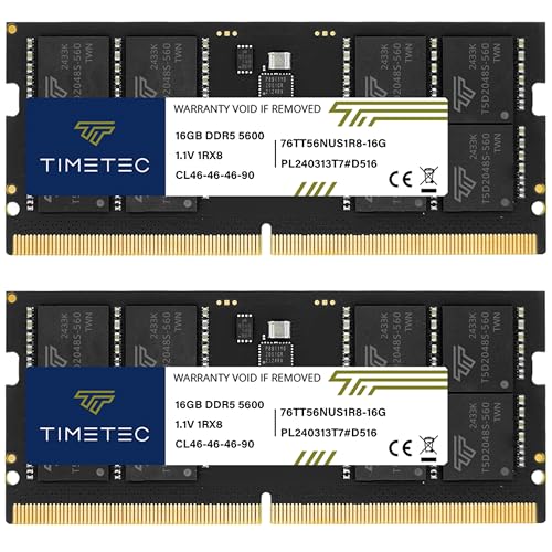 Timetec Premium 32GB KIT2x16GB DDR5 5600MHz PC544800 Unbuffered NonECC 11V CL46 1Rx8 Single Rank 262 Pin SODIMM Laptop Memory RAM Upgrade - Image 1
