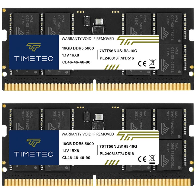 Timetec Premium 32GB KIT2x16GB DDR5 5600MHz PC544800 Unbuffered NonECC 11V CL46 1Rx8 Single Rank 262 Pin SODIMM Laptop Memory RAM Upgrade - Image 2