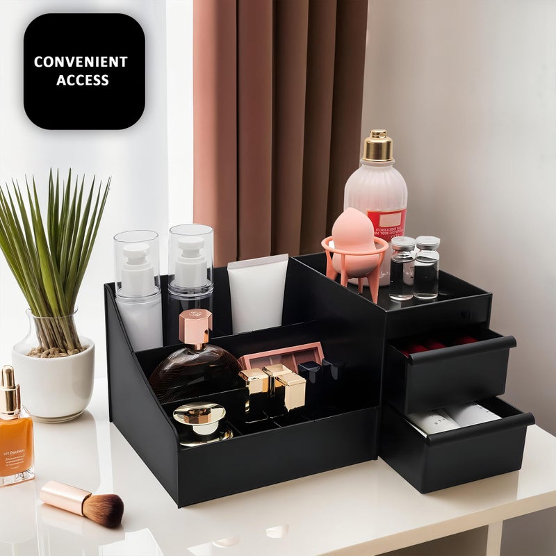 Kuber Industries Multipurpose Plastic Drawer Storage Organizer | Aesthetic Desk Stationary Item & Jewellery Holder for Home & Office | Spacious Cosmetic Organizer Shelf for Women | Black - Image 4
