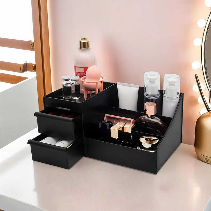 Kuber Industries Multipurpose Plastic Drawer Storage Organizer | Aesthetic Desk Stationary Item & Jewellery Holder for Home & Office | Spacious Cosmetic Organizer Shelf for Women | Black - Image 1