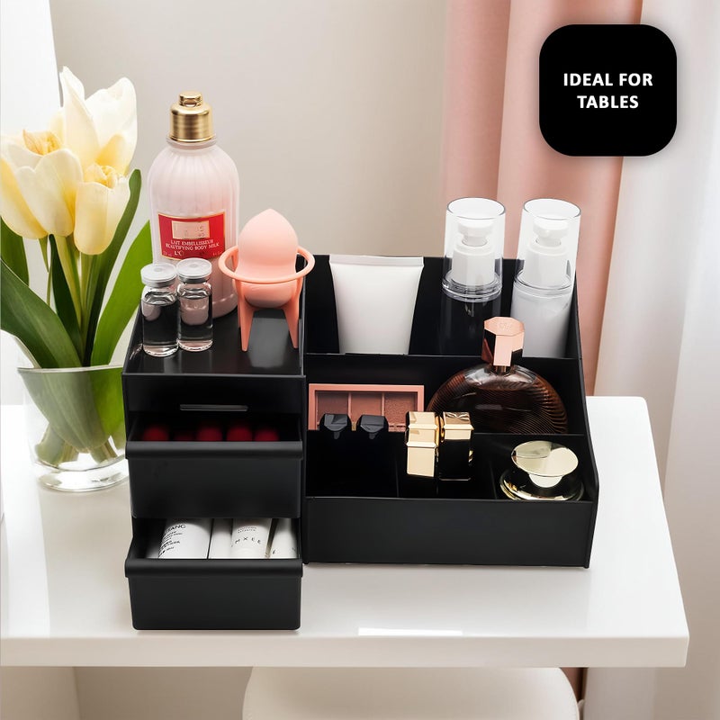 Kuber Industries Multipurpose Plastic Drawer Storage Organizer | Aesthetic Desk Stationary Item & Jewellery Holder for Home & Office | Spacious Cosmetic Organizer Shelf for Women | Black - Image 5