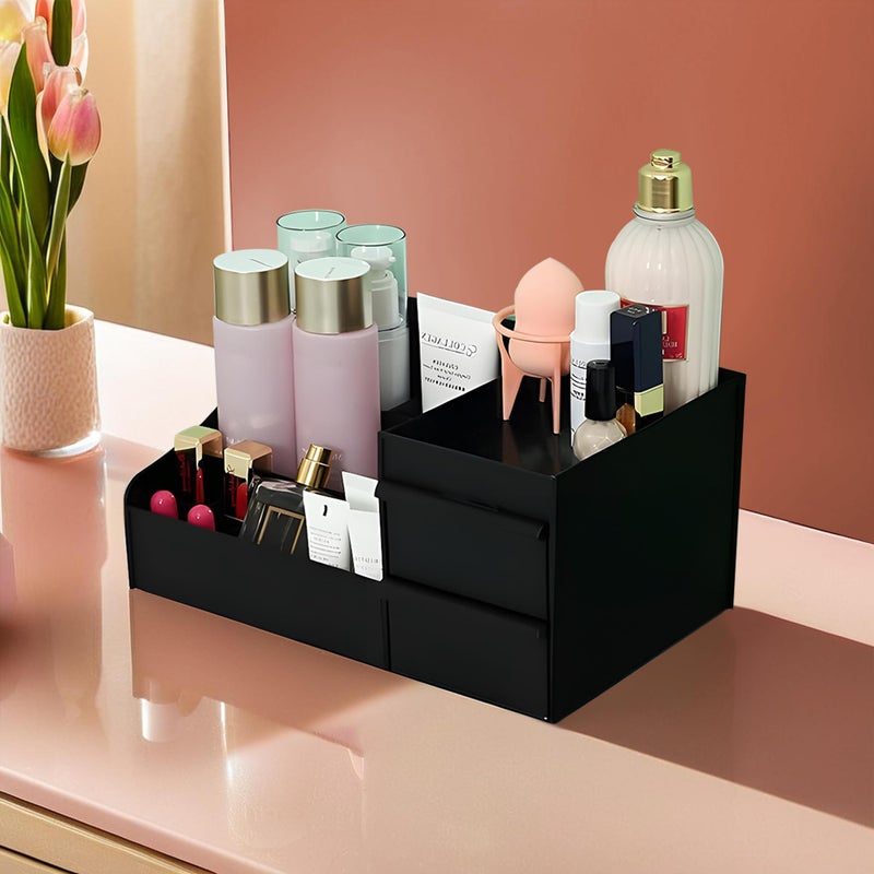 Kuber Industries Multipurpose Plastic Drawer Storage Organizer | Aesthetic Desk Stationary Item & Jewellery Holder for Home & Office | Spacious Cosmetic Organizer Shelf for Women | Black - Image 2