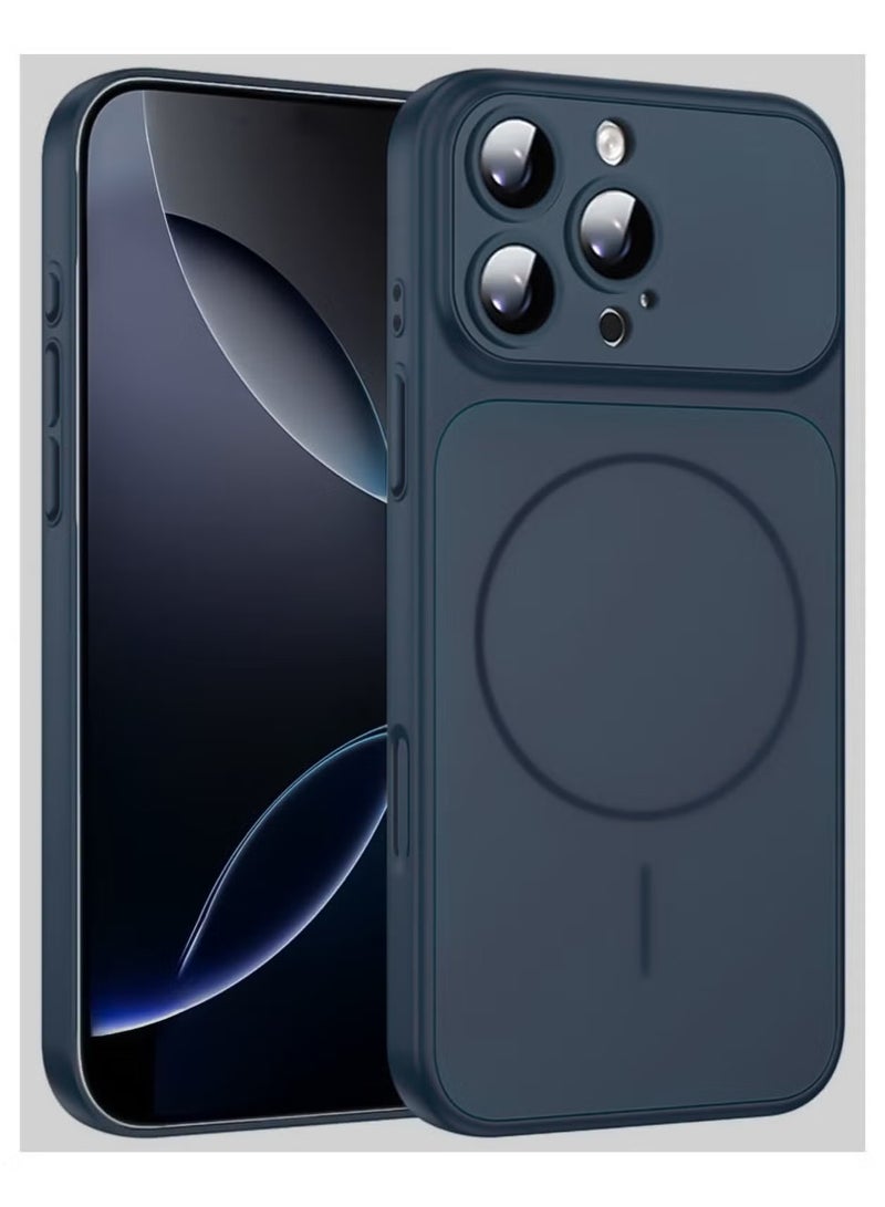 جراب حماية مغناطيسي غير لامع لهاتف iPhone 11 Pro Max، يوفر حماية كاملة للكاميرا، متوافق مع MagSafe - أزرق