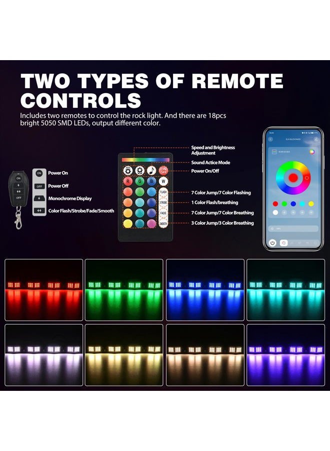 Nilight Wide Angle RGB LED Rock Lights Kit 4 PCS 18LED Wheel Well Light with Remote & Bluetooth App Dual Control Multi Modes Underglow Multicolor Neon Light Pod for ATV UTV SUV Offroad Truck RZR Boat - Image 4
