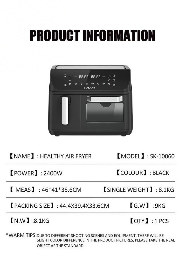 sokany Home Smart Touch Air Fryer, 2400 Watts, Adjustable Temperature - Plug - Image 2