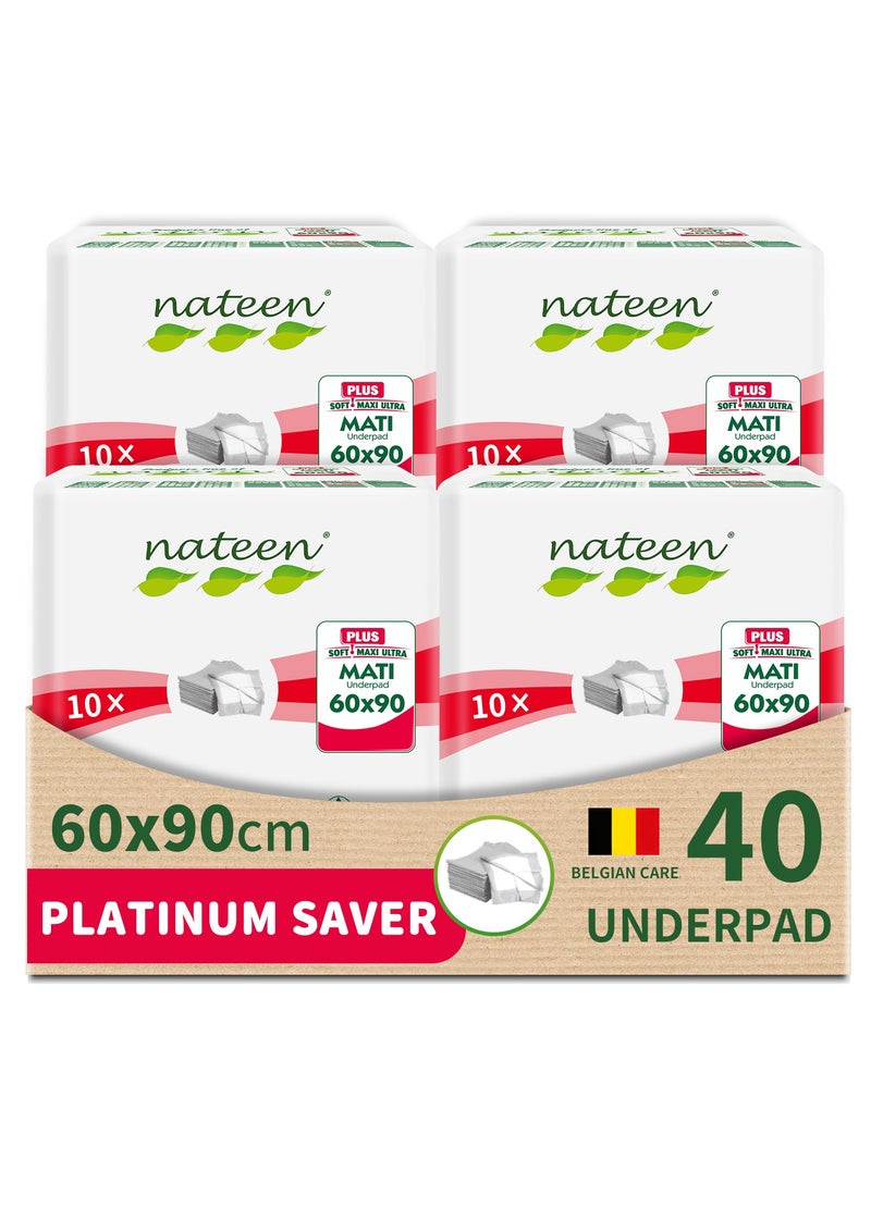 ناتين فوط صحية للاستخدام مرة واحدة، 60 × 90 سم، 40 قطعة من فوط سلس البول، حصائر تغيير الحفاضات للطفل، فوط سرير عالية الامتصاص، فوط حماية المرتبة. - Image 1