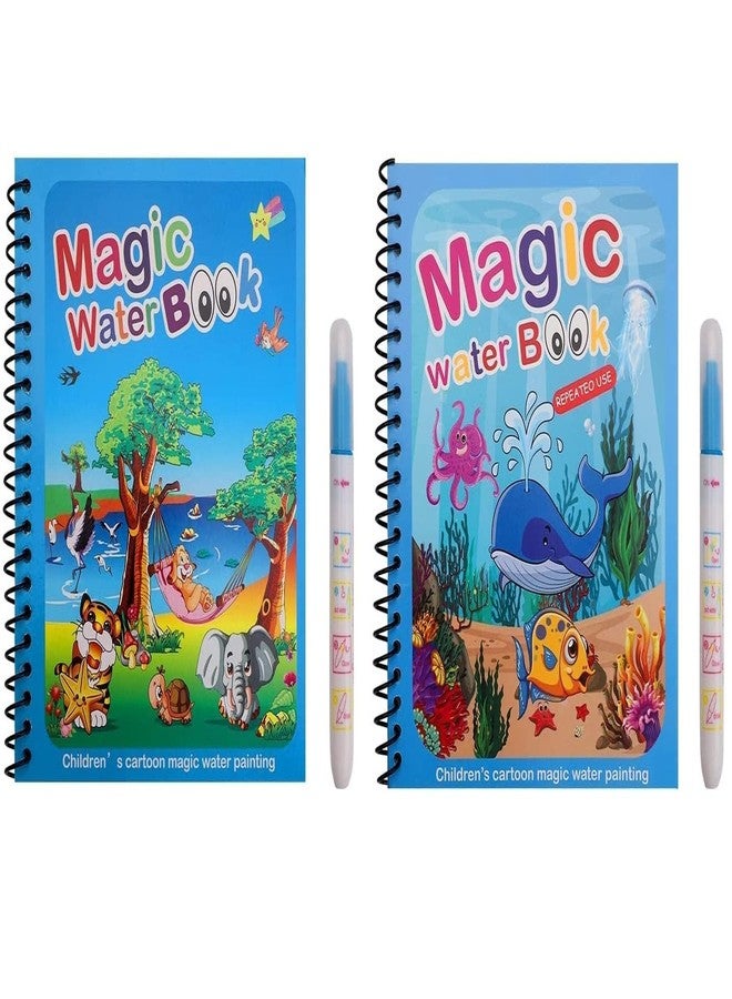 E-DUNIA® Magic Water Book,Reusable Painting Book Dinosaur Animal Ocean Universe Cartoon Painting for Toddlers Educational Learning Kit Children's Gifts(Random Design-Assorted Color) Pack of (2) - Image 1
