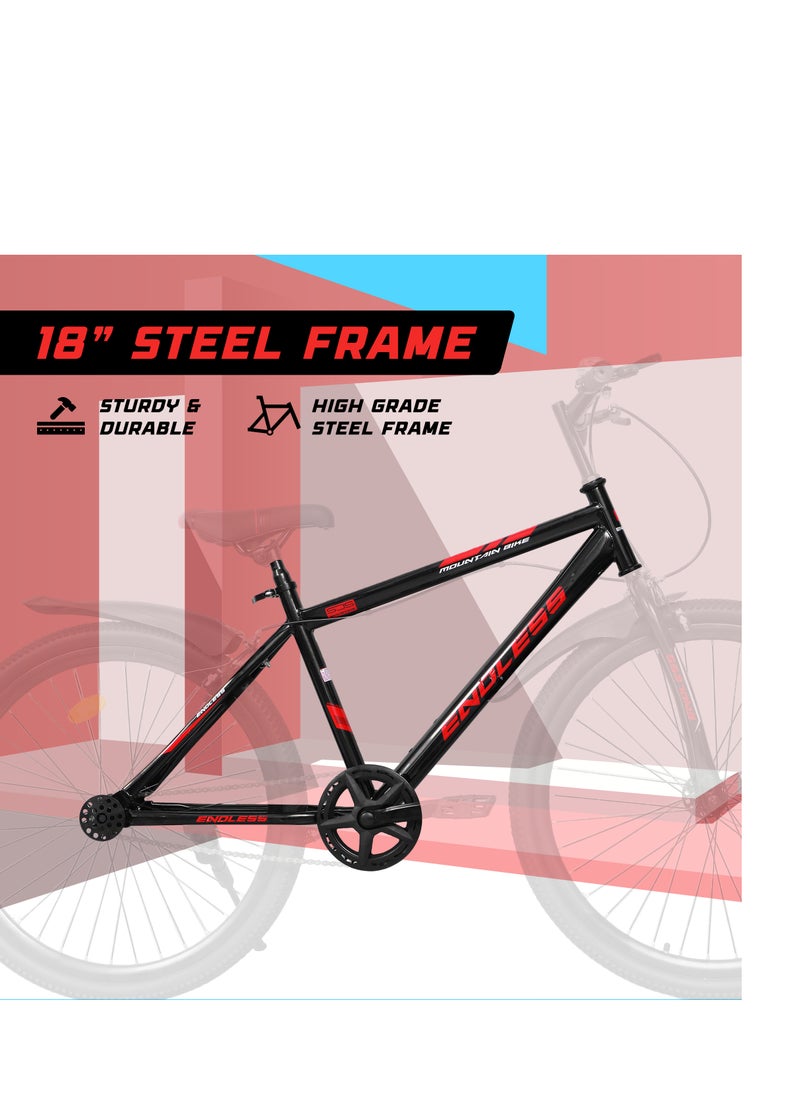 ENDLESS  Endless 26" Mountain Bike for Adults | High Carbon Steel 18" Frame, Linear Pull Brakes, Suspension MTB with Front & Rear Mudguards, Adjustable Seat, 2.135" All-Terrain Tires – Ideal for Men & Women  - Image 4