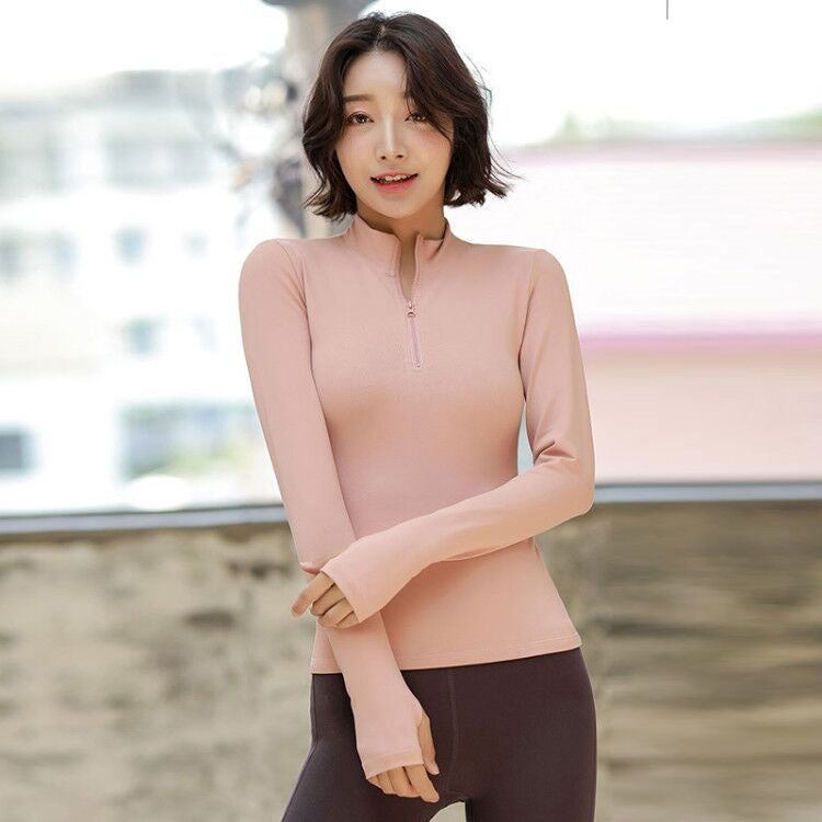 Half-Zip Sports Top Womens Tight Long-Sleeved Quick-Dry T-Shirt Base Shirt Training Running Jacket Fitness Yoga Clothes Yellow