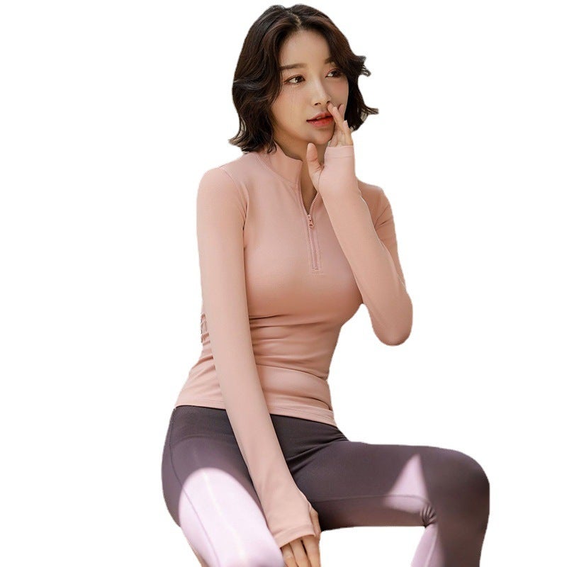 Half-Zip Sports Top Womens Tight Long-Sleeved Quick-Dry T-Shirt Base Shirt Training Running Jacket Fitness Yoga Clothes Yellow