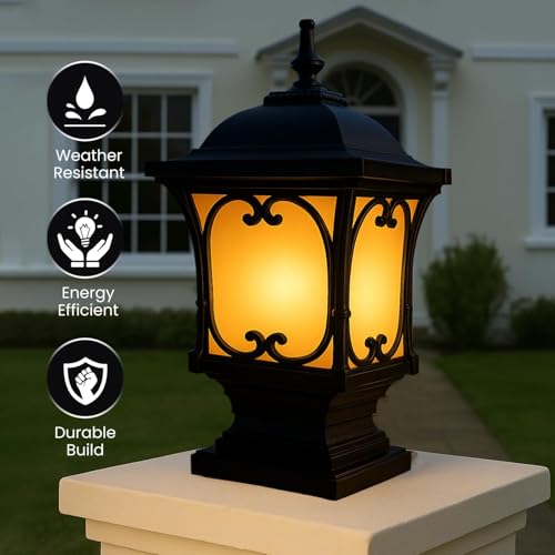 GIGAWATTS ‎Apple Outdoor Gate Light – 101% Rust & Waterproof Die-Casting Aluminium Exterior Piller Lamp Base Mount for Garden, Boundary Walls & Home Entrances (B22 Holder, Bulb Not Included, Black) - Image 5