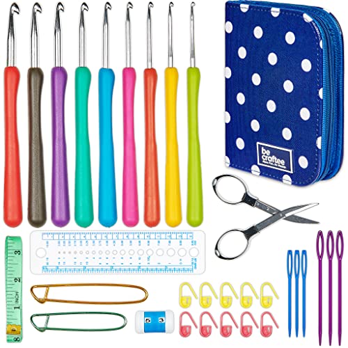 BeCraftee Crochet Hooks Kit - 31 Piece Set with 9 Ergonomic Hook Sizes, 6 Yarn Needles, Additional Knitting & Crochet Supplies and Carrying Case﻿ - Image 1