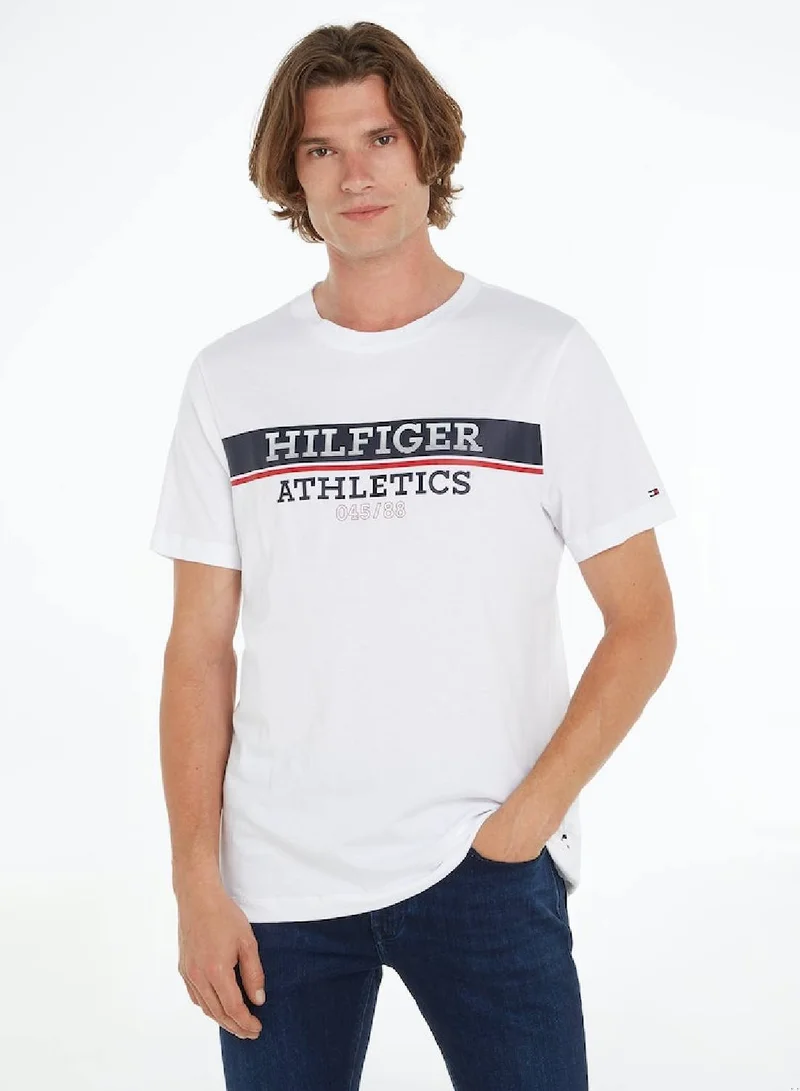 TOMMY HILFIGER Men's Hilfiger Athletic Regular T-Shirt - Cotton, White