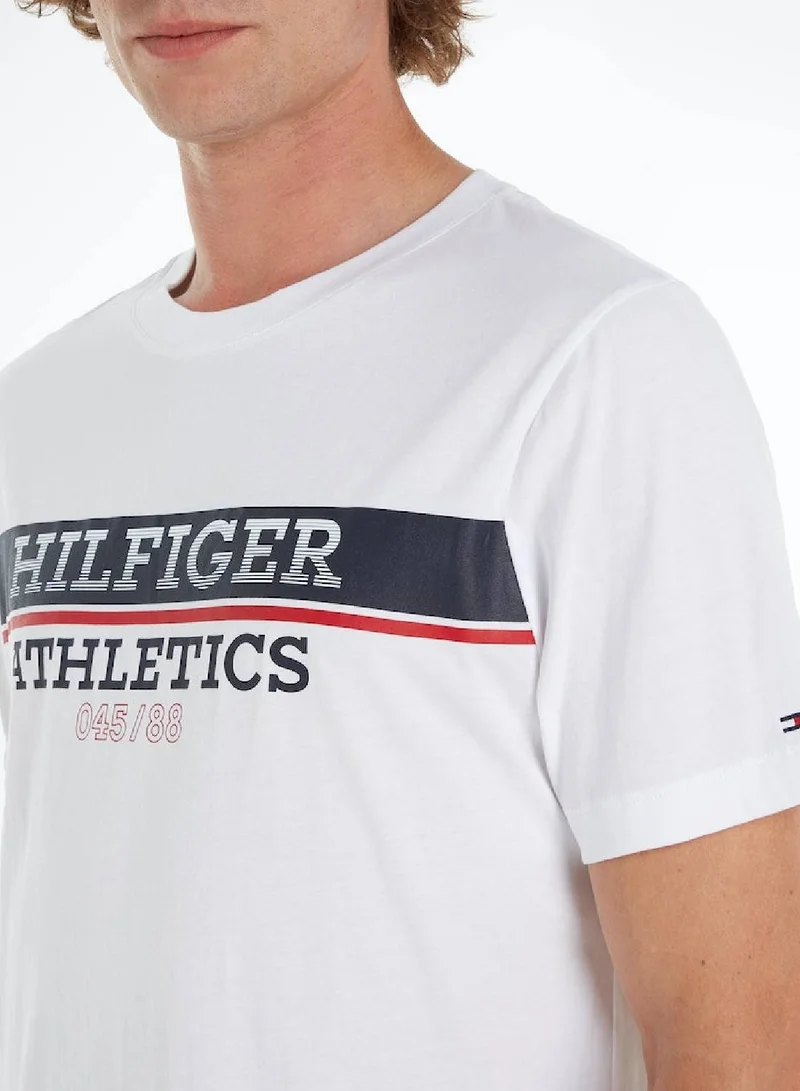TOMMY HILFIGER Men's Hilfiger Athletic Regular T-Shirt - Cotton, White