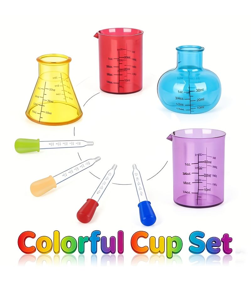 9 Piece Mini Colored Lab Measurement Set Droppers Cups Brush Kids Science Kit - Image 1