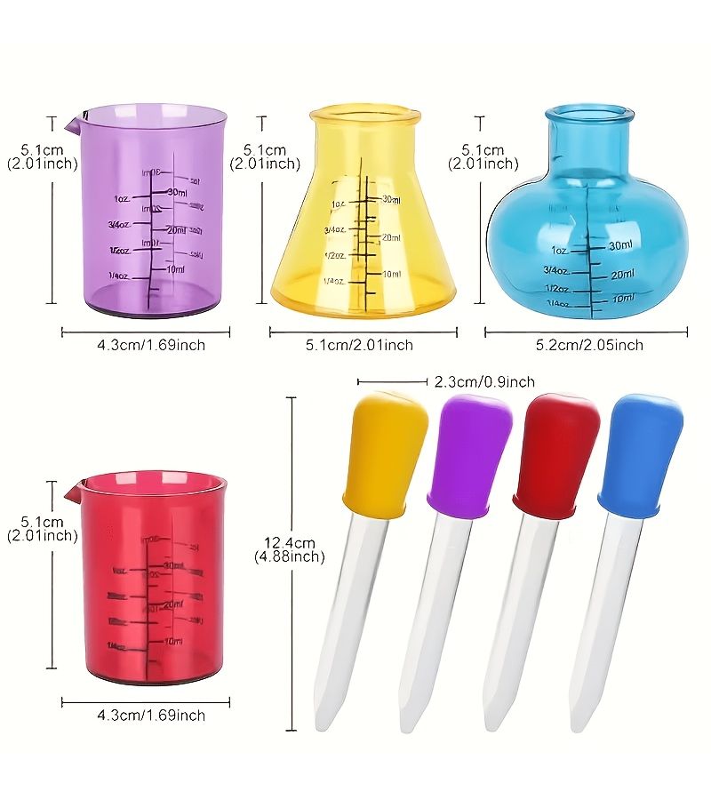 9 Piece Mini Colored Lab Measurement Set Droppers Cups Brush Kids Science Kit - Image 2