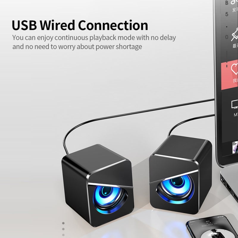 مكبرات صوت الحاسوب: صوت سطح المكتب الأساس منفذ USB أسود - مكبر صوت مزدوج تردد كامل بصوت ستيريو غامض وضوء أزرق جليدي لتجربة الألعاب والموسيقى في المنزل والمكتب - Image 4