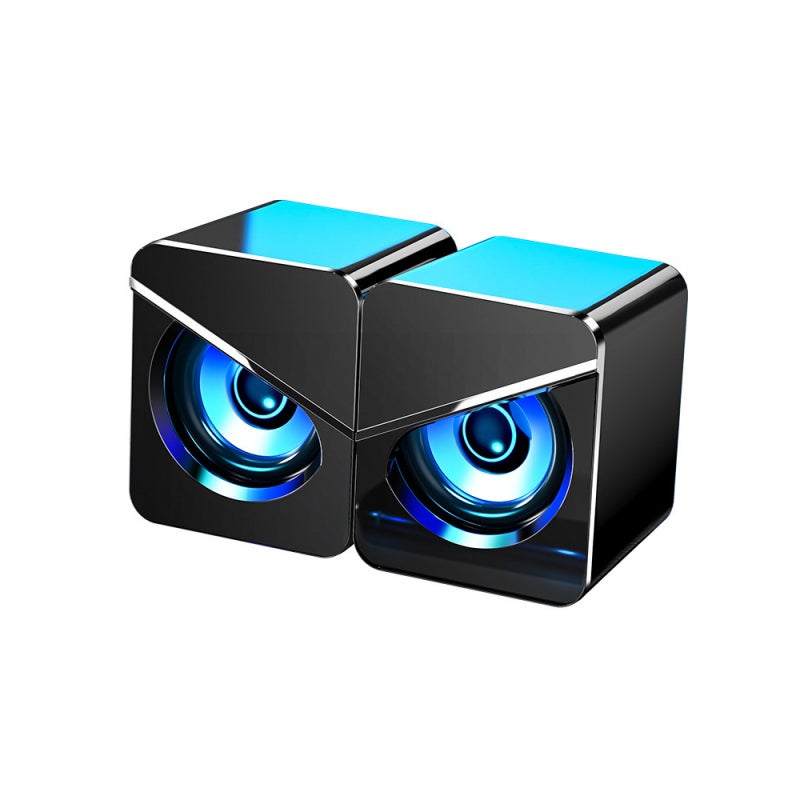 مكبرات صوت الحاسوب: صوت سطح المكتب الأساس منفذ USB أسود - مكبر صوت مزدوج تردد كامل بصوت ستيريو غامض وضوء أزرق جليدي لتجربة الألعاب والموسيقى في المنزل والمكتب - Image 1
