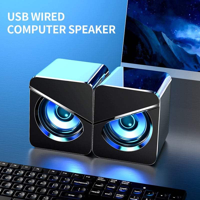 مكبرات صوت الحاسوب: صوت سطح المكتب الأساس منفذ USB أسود - مكبر صوت مزدوج تردد كامل بصوت ستيريو غامض وضوء أزرق جليدي لتجربة الألعاب والموسيقى في المنزل والمكتب - Image 2