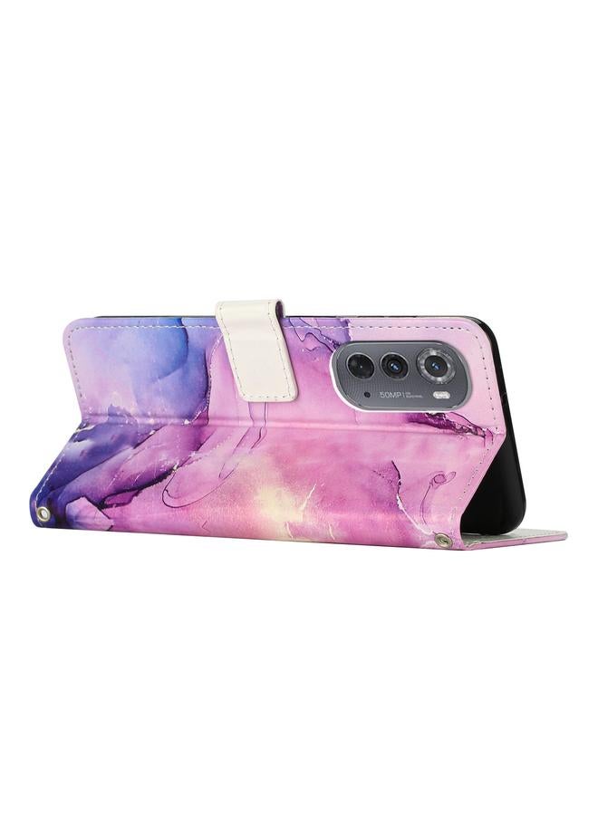S-TOP Case For Motorola Edge 2022 Crossbody Painted Marble Pattern Leather Phone Case - Image 3
