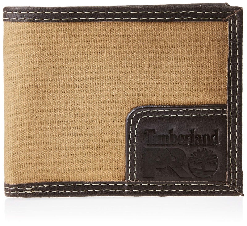 Timberland PRO mens Canvas Leather Rfid Billfold With Back Id Window Wallet, Khaki, One Size US - Image 1