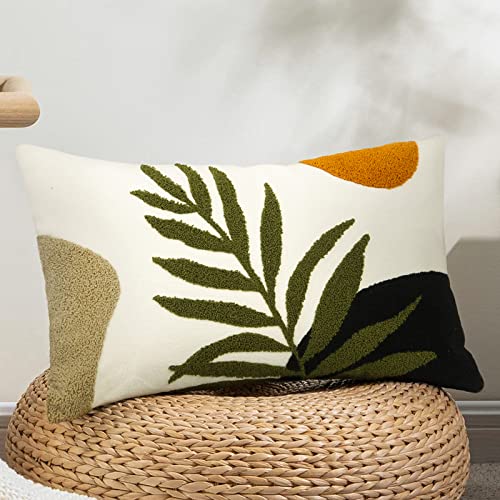 Merrycolor Boho Lumbar Throw Pillow Covers 12x20 Tufted Abstract Mid Century Modern Pillowcases Bohemian Aesthetic Decorative Pillows for Couch Bed Sofa Living Room (1PC,Green and Black) - Image 1