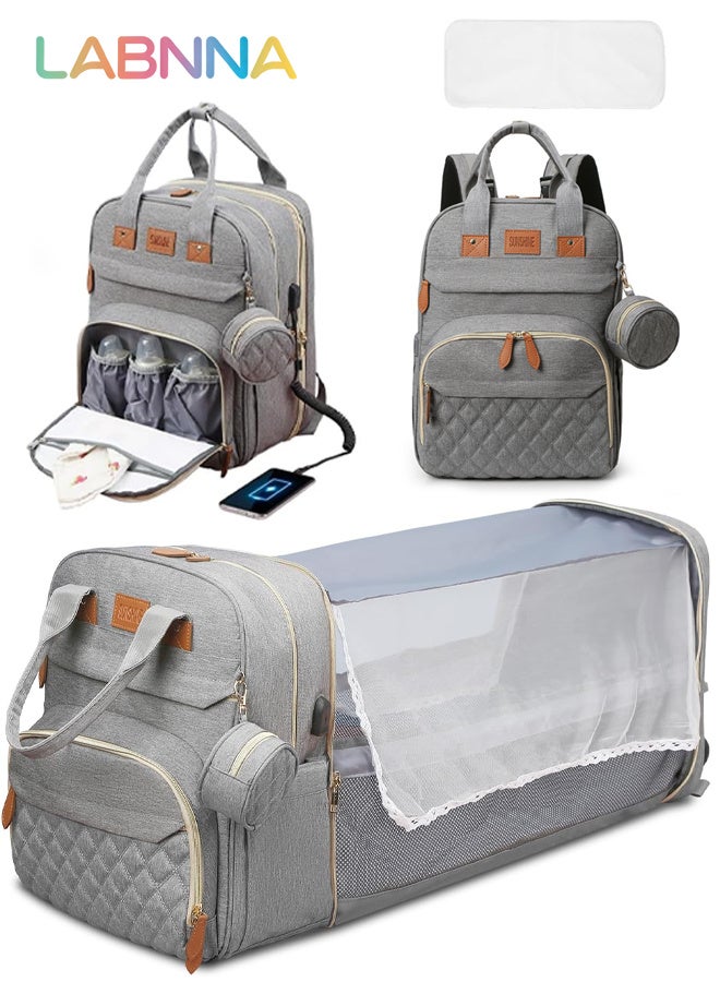 LABNNA حقيبة حفاضات الأطفال الظهر، حفاضات متعددة الوظائف تغيير محطة للأولاد الفتيات في الهواء الطلي والسفر، هدايا استحمام الرضع، السعة الكبيرة، 900 د أكسفورد، USB بورت - Image 1