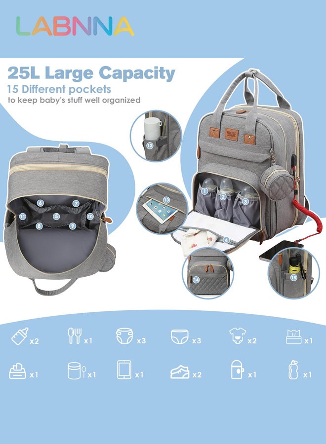 LABNNA حقيبة حفاضات الأطفال الظهر، حفاضات متعددة الوظائف تغيير محطة للأولاد الفتيات في الهواء الطلي والسفر، هدايا استحمام الرضع، السعة الكبيرة، 900 د أكسفورد، USB بورت - Image 2