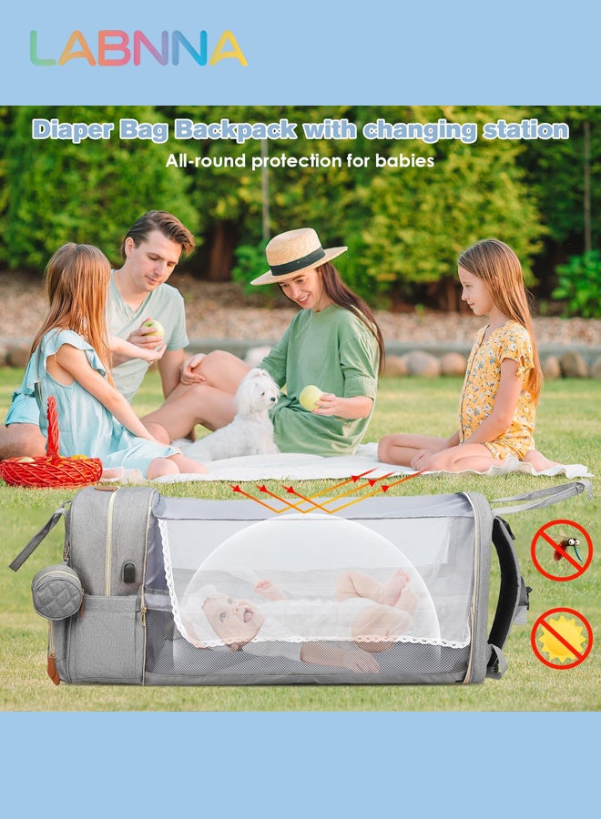 LABNNA حقيبة حفاضات الأطفال الظهر، حفاضات متعددة الوظائف تغيير محطة للأولاد الفتيات في الهواء الطلي والسفر، هدايا استحمام الرضع، السعة الكبيرة، 900 د أكسفورد، USB بورت - Image 5