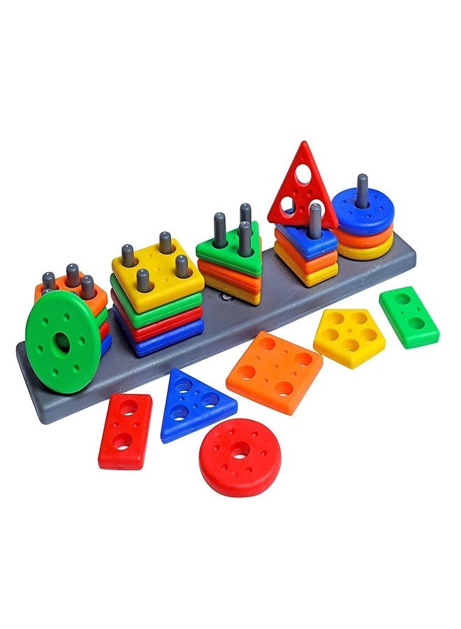 RAINBOW RIDERS Long Shape Stacker Puzzle Game for Kids Boys Girls Age 2 3 4 5 6 7 8 Years Geometric Shapes Circle Triangle Rectangle Square Pentagon Educational Sorting & Stacking Toy Shapes - Image 2