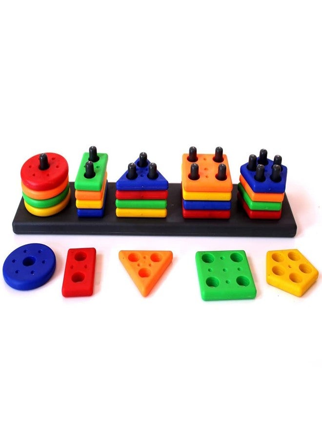 RAINBOW RIDERS Long Shape Stacker Puzzle Game for Kids Boys Girls Age 2 3 4 5 6 7 8 Years Geometric Shapes Circle Triangle Rectangle Square Pentagon Educational Sorting & Stacking Toy Shapes - Image 1