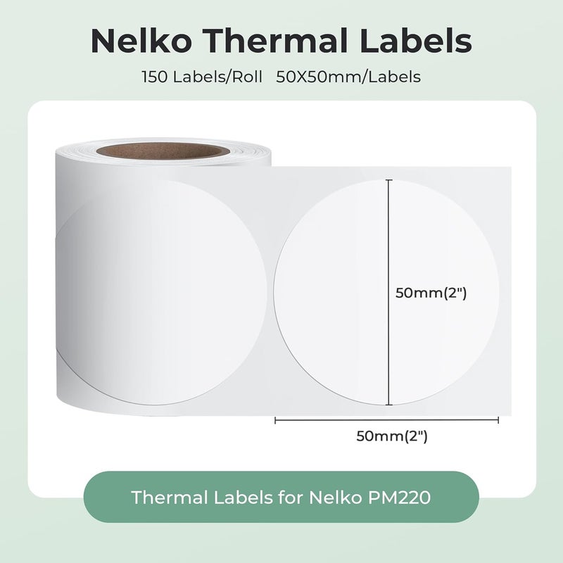 Nelko PM220 Label Maker Tape, Customized Label Printing Paper, 50 x 50 mm, Standard Laminated Office Labeling Tape Replacement, Thermal Label Tape for Home, Office, 150 Labels/Roll (White) - Image 2