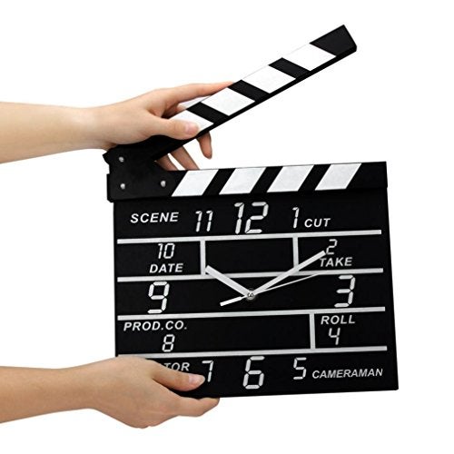 Zaoniy Large Retro Cinema Movie Slate Analog Wall Clock Clapper Film Modern Home, Theater Movie Reels Popcorn Wall Decor Home Decorations,Gift for Movie Lover, Friends and Family - Image 2