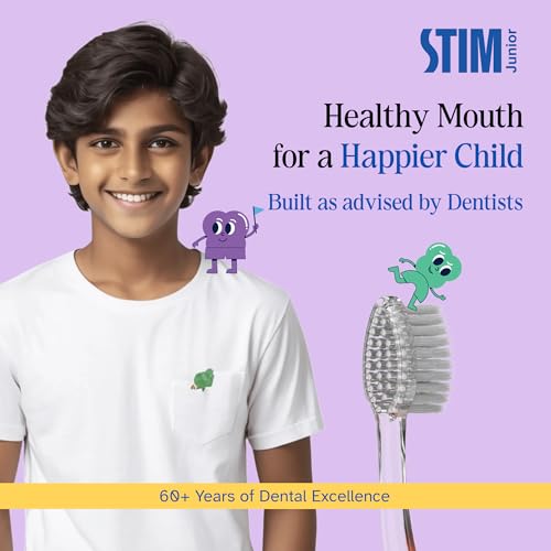STIM Junior Kids Toothbrush | 10 to 15 Years | Soft Tapered Bristles for Deep Cleaning | Ergonomic Handle with Thumb Grip & Tongue Scraper | Dentist Recommended Toothbrush for Pre-Teens | 2 Brushes - Image 5