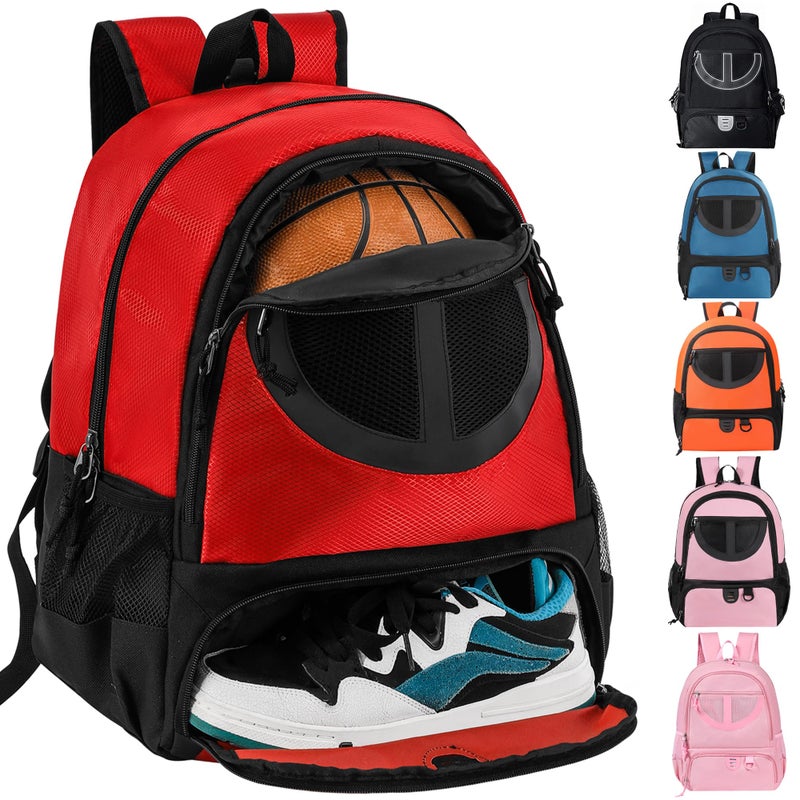 TRAILKICKER Basketball Bag Backpack for Men Women with Ball Shoes Compartment 30L Capacity Lightweight Breathable Boys Girls Soccer Ball Bag Backpack Fit Volleyball Football Sports Travel School Gym Red - Image 2