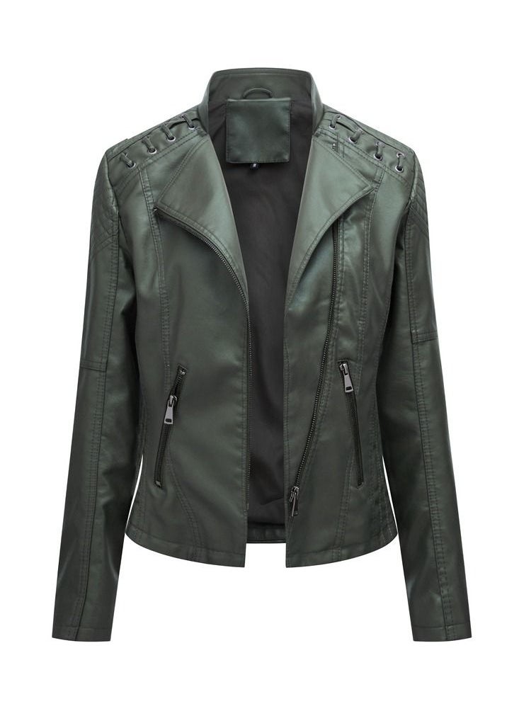 2023 New Women's Leather Short Jacket Slim Fit Thin Leather Coat Army Green - pzsku/ZCB7802B3FE148E295147Z/45/_/1691734391/86b2ec2f-417f-4c77-9cc4-692123c4dd38