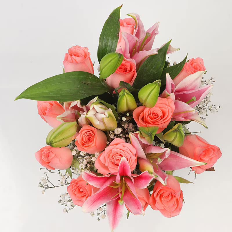 Floweraura FlowerAura Fresh Live Flower Bouquet of 12 Roses 4 Lilies In Fish Bowl For Birthday Gift Anniversary Gift Wedding Gift Congratulations Gift Gift For Special Occasions Same Day Delivery  - Image 4