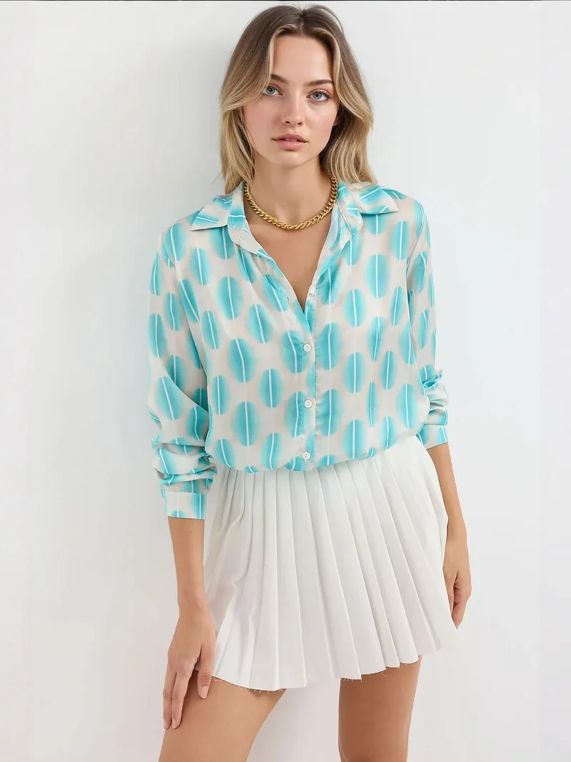 بيغ دارت قميص ساتان بأكمام طويلة وأزرار