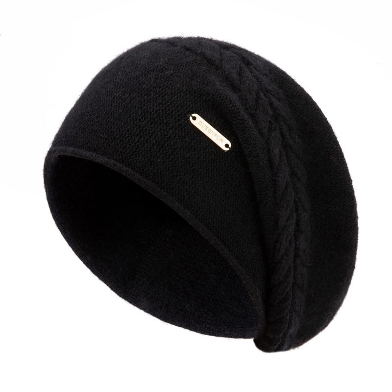 QUEENFUR Knit Slouchy Beanie Hats for Women Cashmere Ski Cap Knitted Wool Soft Warm Winter Hat (B02A-Black) - Image 1