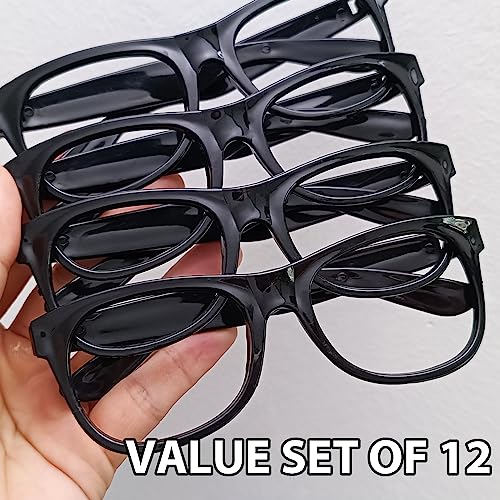 EaciTown 12 Pack Costume Glasses Neon Frame Only No Lens Glasses for Halloween Decor Birthday Party Favors (Black) - Image 3