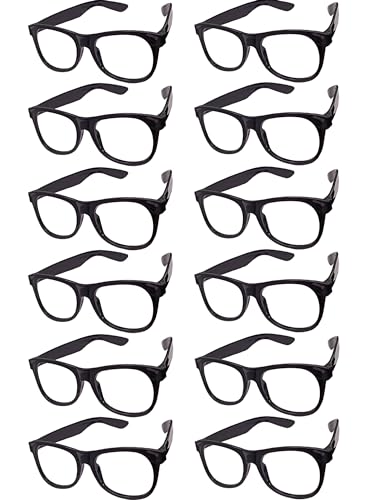 EaciTown 12 Pack Costume Glasses Neon Frame Only No Lens Glasses for Halloween Decor Birthday Party Favors (Black) - Image 1
