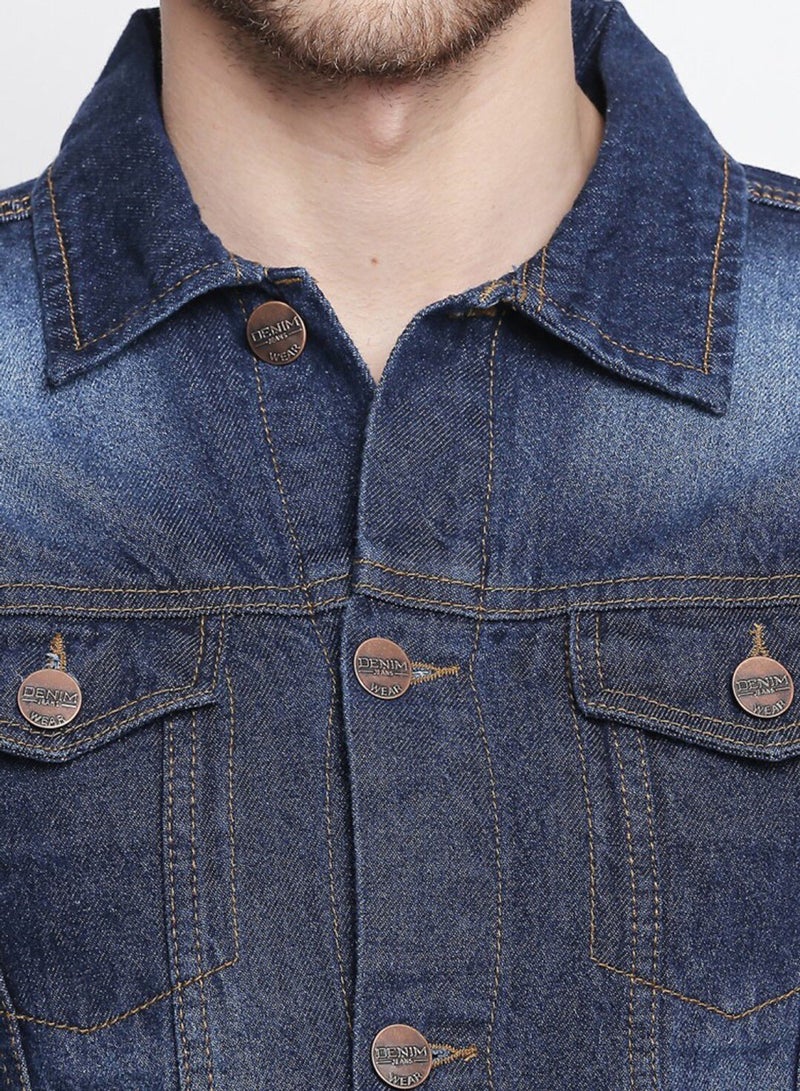 HIGH STAR Men Blue Washed Denim Jacket - Image 2