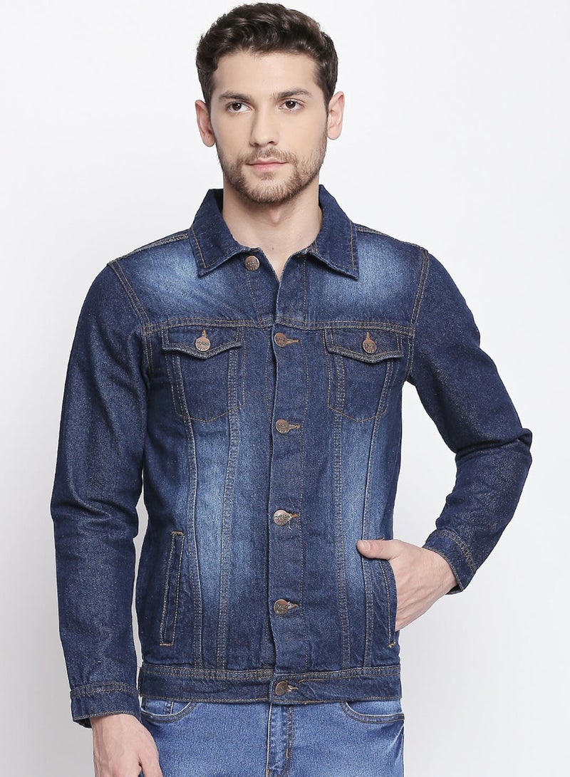 HIGH STAR Men Blue Washed Denim Jacket - Image 1