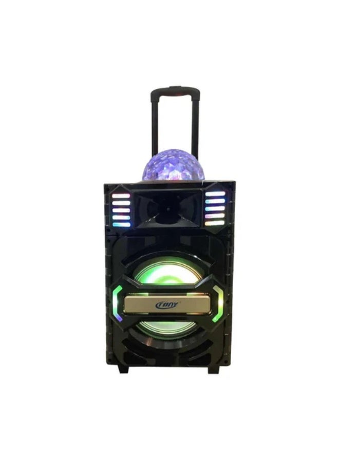 كروني مكبر صوت احترافي للمسرح من كروني Cn-108dk مقاس 12 بوصة - نظام كاريوكي عالي الطاقة بقوة 120 واط مع أضواء ملونة، وميكروفون لاسلكي، ودعم USB/SD/Bt/FM للمسرح الخارجي والمنزلي - Image 1