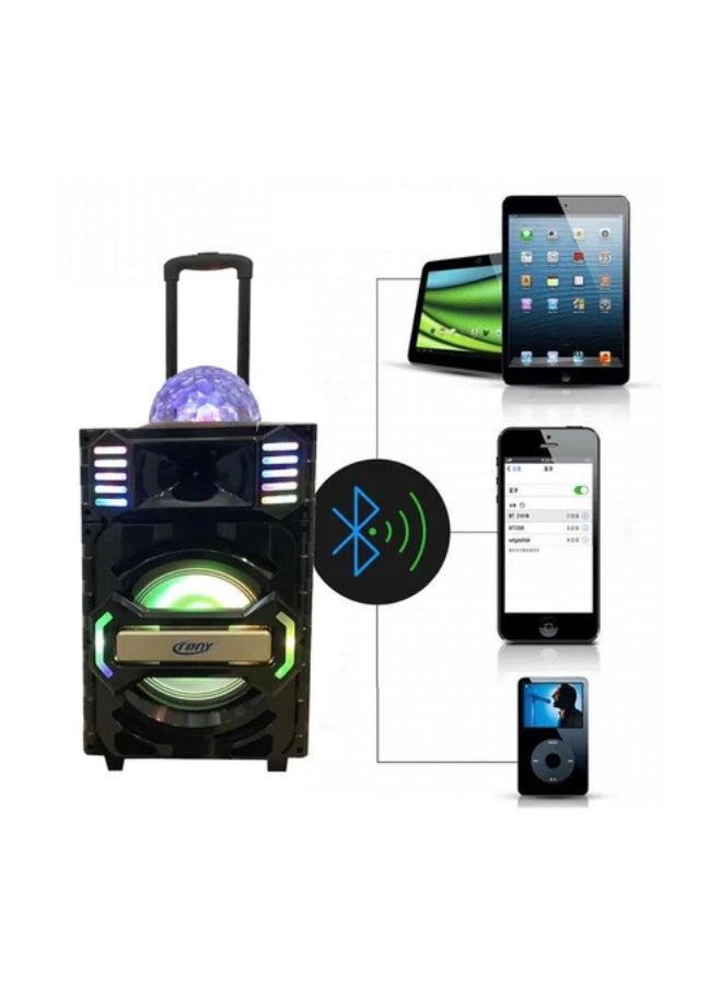 كروني مكبر صوت احترافي للمسرح من كروني Cn-108dk مقاس 12 بوصة - نظام كاريوكي عالي الطاقة بقوة 120 واط مع أضواء ملونة، وميكروفون لاسلكي، ودعم USB/SD/Bt/FM للمسرح الخارجي والمنزلي - Image 4