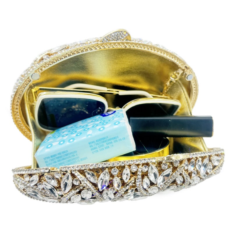 Metal Rhinestone Glass Women'S Bag Oval Handmade Point Diamond Handbag Women'S Bag - Image 4